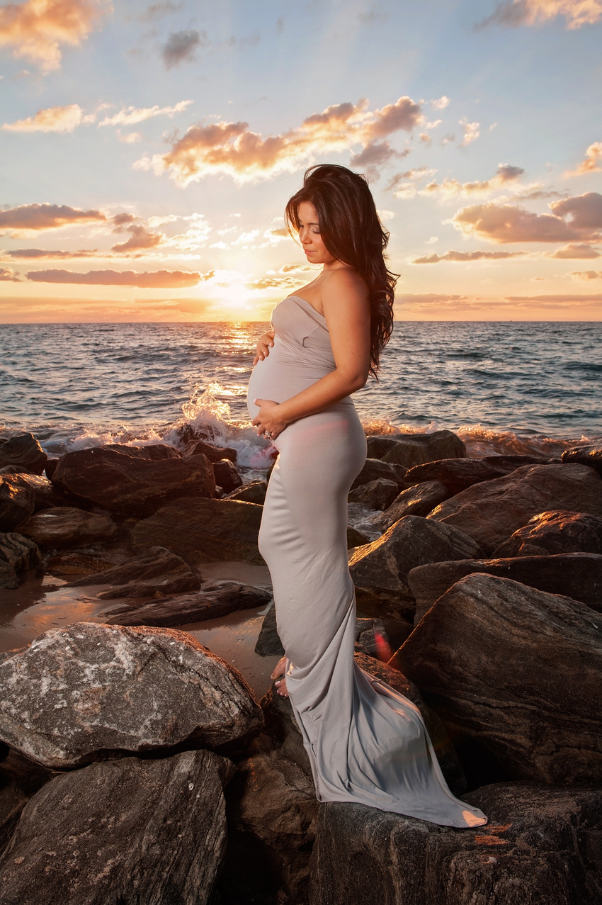 Beach Maternity Portrait with Sunflare