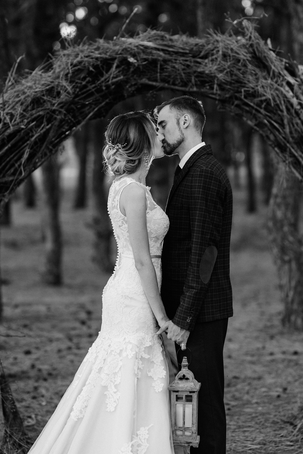 Walk of the Bride and Groom through the Autumn Forest